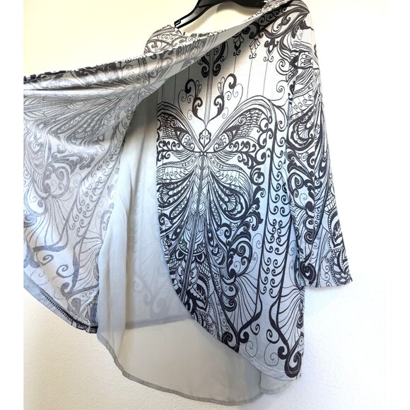 Rose + Olive L 3/4 Sleeve Layered Look Tunic Top Butterfly Back Open Light Blue - Picture 7 of 11